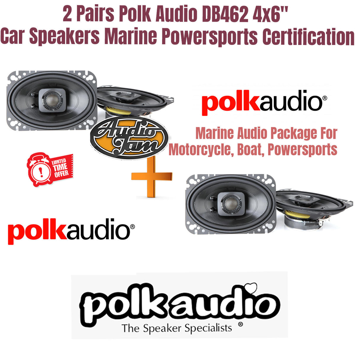 2 Pairs Polk Audio DB462 4x6" Car Speakers Marine Powersports Certification