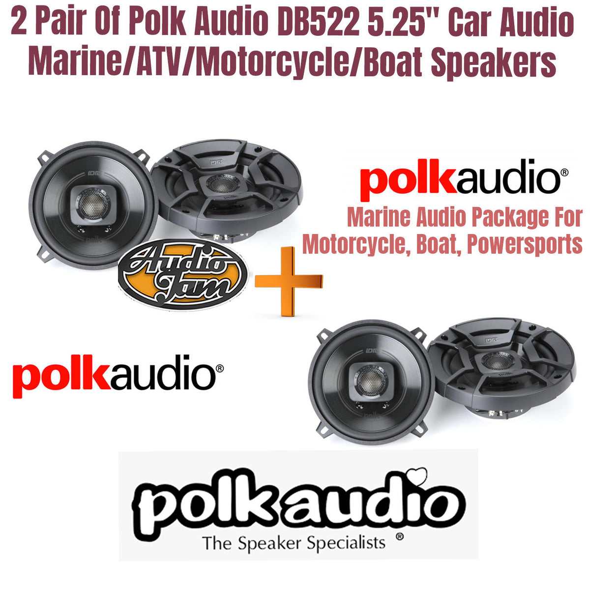 2 Pair Of Polk Audio DB522 5.25" Car Audio Marine/ATV/Motorcycle/Boat Speakers