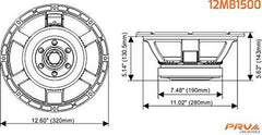 PRV AUDIO 12MB1500 12" Mid Bass 8 ohms Pro Audio Speaker 98.5dB 750 Watts RMS 3.5" VC (Single)