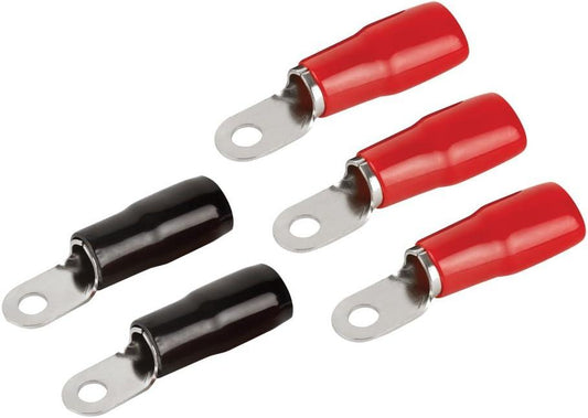 T-Spec V8-RTN1 1/0 AWG Ring Terminals - 1/4" Crimp (5 Pack - 3 Red/2 Black)