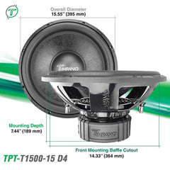 Timpano Audio TPT-T1500-15 D4 15" Car Audio Subwoofer 1600 Watts Dual 4 Ohm Daily Banger