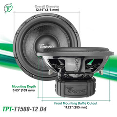 Timpano Audio TPT-T1500-12 D4 12" Car Audio Subwoofer 1600 Watts Dual 4 Ohm Daily Banger