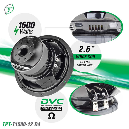 Timpano Audio TPT-T1500-12 D4 12" Car Audio Subwoofer 1600 Watts Dual 4 Ohm Daily Banger