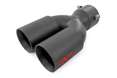 Rough Country 96050 Exhaust Tip Black | Red RC Logo | 2.5-3 Inch Pipe Single Inlet | Dual Outlet
