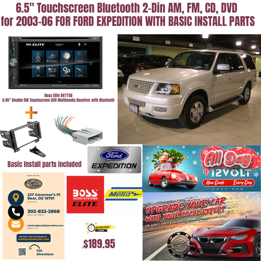 6.5" Touchscreen Bluetooth 2-Din AM, FM, CD, DVD for 2003-06 FOR FORD EXPEDITION WITH ALL BASIC INSTALL PARTS.