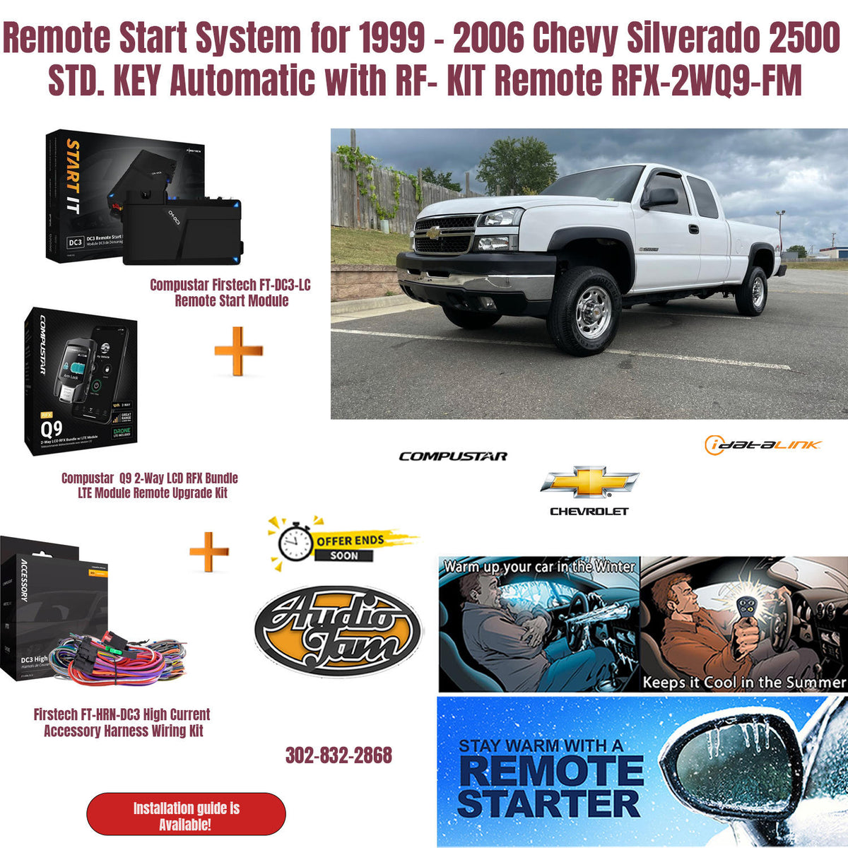 Remote Start System for1999- 2006 Chevy Silverado 2500 STD. KEY Automatic with RF- KIT Remote RFX-2WQ9-FM