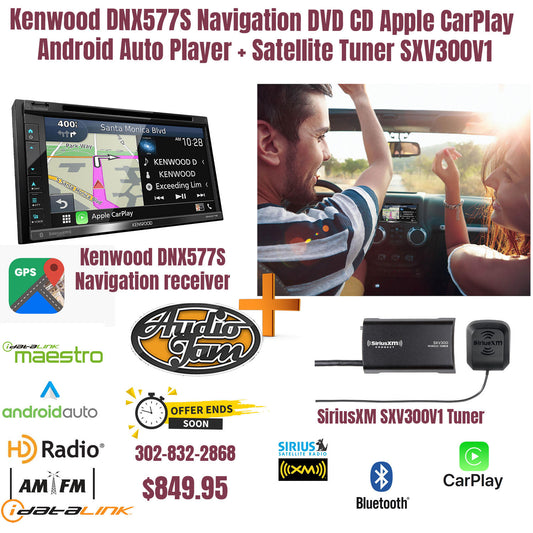 Kenwood DNX577S Navigation DVD CD Apple CarPlay Android Auto Player + Satellite Tuner SXV300V1