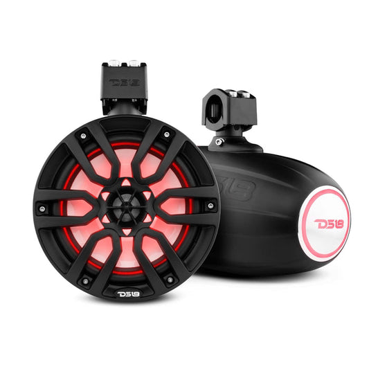DS18 NXL-X8TP/WH NXL 8" Marine Water Resistant Wakeboard Tower Speakers with Integrated RGB LED Lights 375 Watts