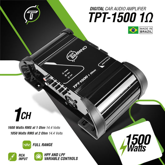 Timpano Audio TPT-1500 1 Ohm 1500 Watts Car Audio Amplifier Fullrange   1 Channel Compact 12 volts Monoblock Fullrange Class D Car Amp