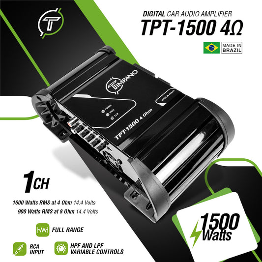 Timpano Audio TPT-1500 4 Ohm 1500 Watts Car Audio Amplifier Fullrange  1 Channel Compact 12 volts Monoblock Fullrange Class D Car Amp