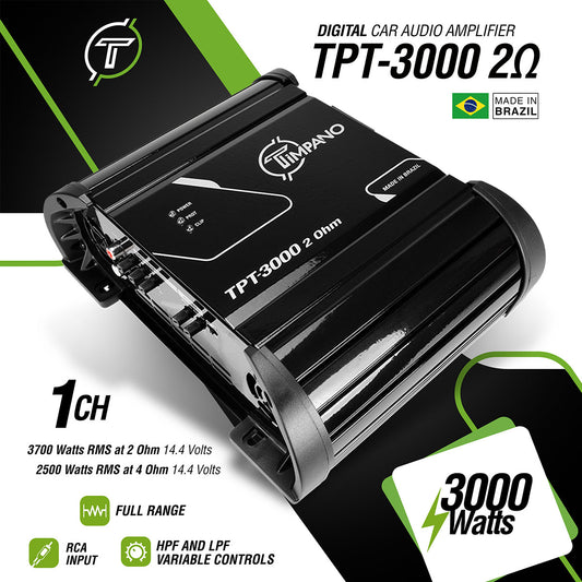 Timpano Audio TPT-3000 2 Ohm 3000 Watts Car Audio Amplifier Full Range  1 Channel Compact 12 volts Monoblock Fullrange Class D Car Amp