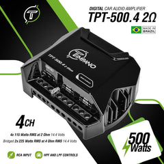 Timpano Audio TPT-500.4 2 Ohm Compact 4 Channel Car Audio Amplifier 4x 125 Watts at 2 Ohm Mini Stereo 12 volts Fullrange Class D Amp Bridgeable