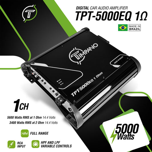 Timpano Audio TPT-5000EQ 1 Ohm 5000 Watts Car Audio Amplifier Fullrange  1 Channel Compact 12 volts Monoblock Fullrange Class D Car Amp