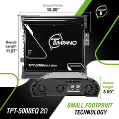 Timpano Audio TPT-5000EQ 2 Ohm 5000 Watts Car Audio Amplifier Fullrange 1 Channel Compact 12 volts Monoblock Fullrange Class D Car Amp