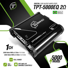 Timpano Audio TPT-5000EQ 2 Ohm 5000 Watts Car Audio Amplifier Fullrange 1 Channel Compact 12 volts Monoblock Fullrange Class D Car Amp