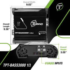Timpano Audio TPT-BASS3000 1 Ohm 3000 Watts Car Audio Bass Amplifier 12 volts Monoblock Class D Car Amp