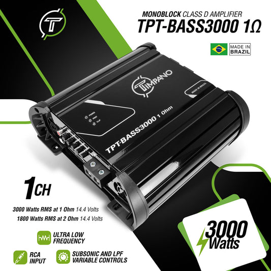 Timpano Audio TPT-BASS3000 1 Ohm 3000 Watts Car Audio Bass Amplifier  12 volts Monoblock Class D Car Amp