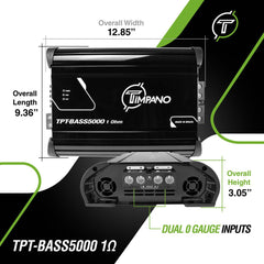 Timpano Audio TPT-BASS5000 1 Ohm 5000 Watts Car Audio Bass Amplifier 12 volts Monoblock Class D Car Amp