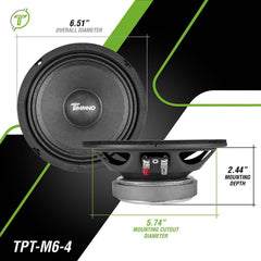 Timpano Audio TPT-M6-4 Midrange 6.5" Shallow Car Speaker 400 Watts Max Peak Power ( PAIR ) 4 Ohm OEM Replacement