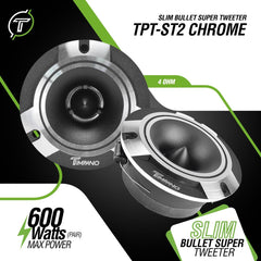 Timpano Audio TPT-ST2 CHROME 3.85" Car Audio Bullet Tweeters 600 Watts 4 Ohm Pair