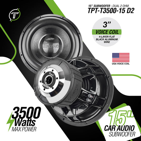 Timpano Audio TPT-T3500-15 D2 15" Car Audio Subwoofer 3500 Watts Dual 2 Ohm Ultimate Performance