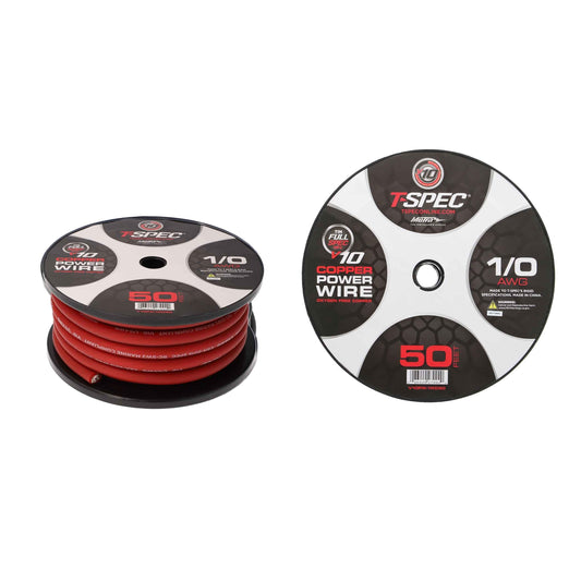 T-SPEC V10PW-1RD50 1/0 AWG  50FT MATTE RED OFC POWER WIRE - v10 SERIES