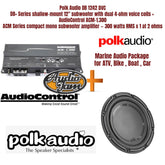 Polk Audio DB 1242 DVC DB+ Series shallow-mount 12" subwoofer with dual 4-ohm voice coils + AudioControl ACM-1.300 ACM Series compact mono subwoofer amplifier — 300 watts RMS x 1 at 2 ohms
