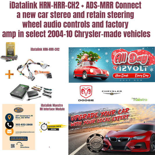 iDatalink HRN-HRR-CH2 + ADS-MRR  Connect a new car stereo and retain steering wheel audio controls and factory amp in select 2004-10 Chrysler-made vehicles