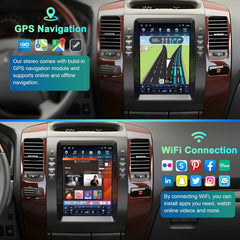 Car stereo system with GPS navigation and WiFi connection features.