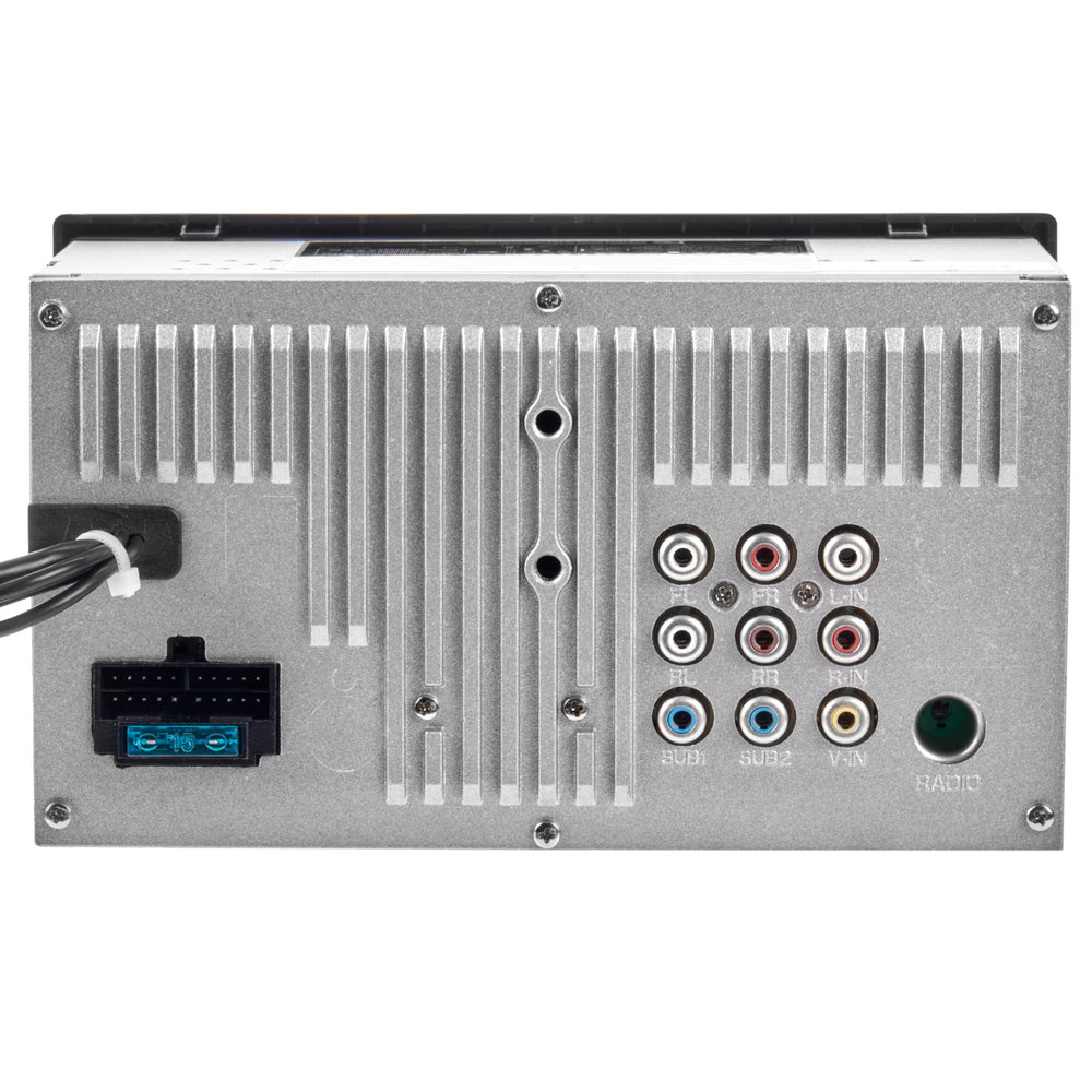 Back view of an electronic device with connectivity ports on a white background