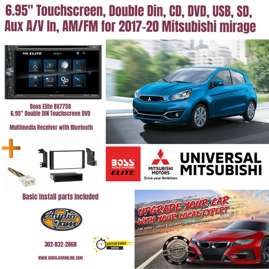 6.95" Touchscreen, Double Din, CD, DVD, USB, SD,  Aux A/V In, AM/FM for 2017-20 Mitsubishi mirage