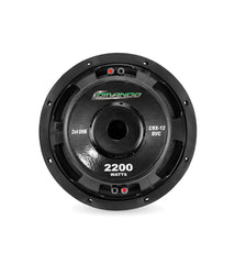 Picture of back of 12 inch car subwoofer with a Comando logo.