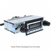 Vintage-style car radio with digital display on a white background