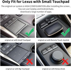 Car dashboard with touchpad and joystick options, highlighting compatibility with Lexus vehicles.