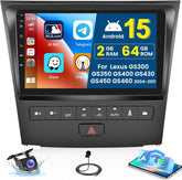 Car stereo system with touchscreen display and additional components on a white background