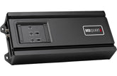 An MB Quart black metal electronic device, likely an amplifier or power supply, shown at an angle on a white background.