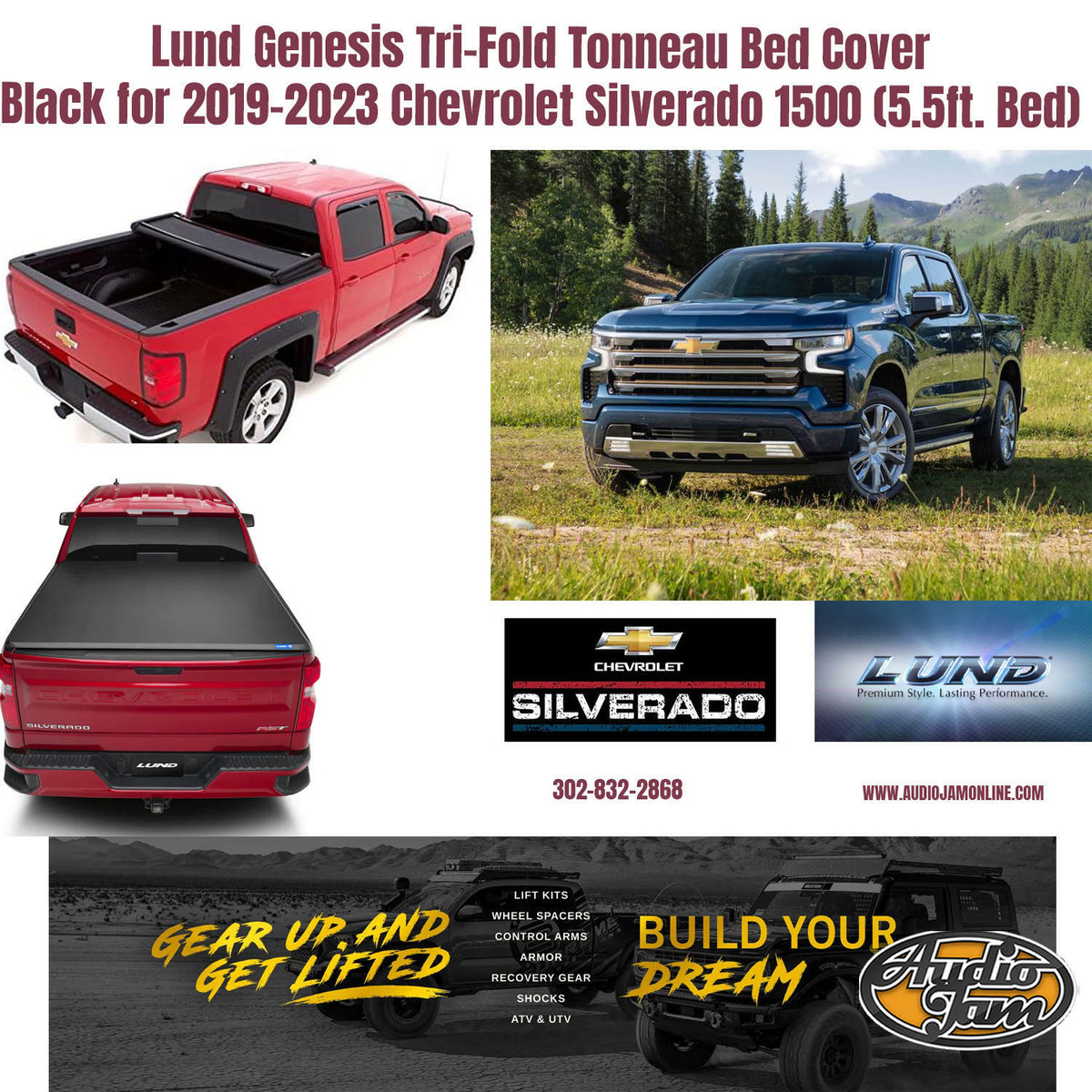 Lund Genesis Tri-Fold Soft Folding Truck Bed Tonneau Cover | 950292 | Fits 2019 - 2023 Chevy/GMC Silverado/Sierra, works w/ MultiPro/Flex tailgate 5' 10" Bed (69.9")