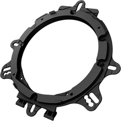 Black metal ring component on a white background