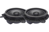 Pair of black car speakers on a white background