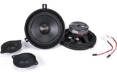 Car speakers with wiring on a white background