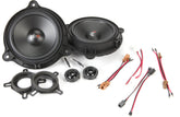 Car speakers with wiring harnesses on a white background