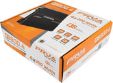 PRV Audio amplifier packaging box with orange and white design