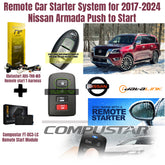 Remote car starter system for 2017-2024 Nissan Armada with packaging, remote control, and vehicle image.