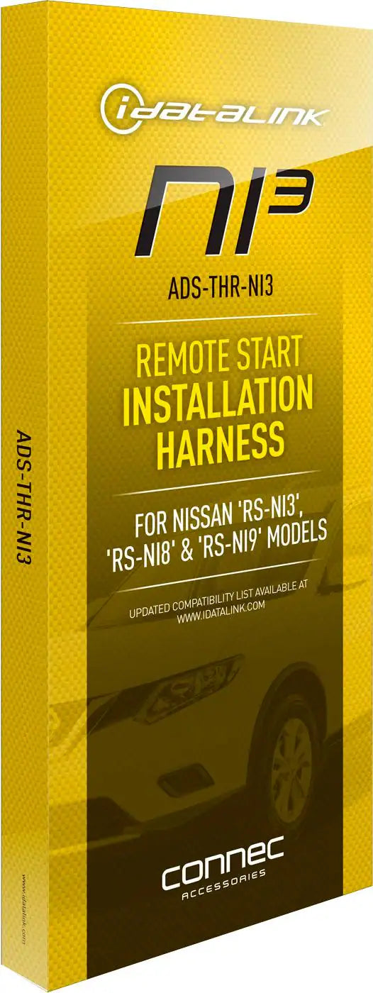 Yellow box packaging for a remote start installation harness with branding on a white background