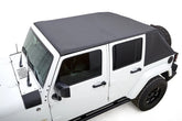 White Jeep Wrangler with a black soft top on a white background