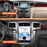 Before and after installation of a car multimedia system with navigation display