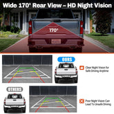 Car with wide 170-degree HD night vision feature, showing clear vs. poor night vision comparison.