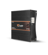 Black audio amplifier with XT Audio branding on a white background