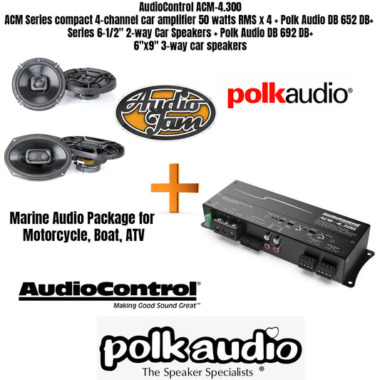 AudioControl ACM-4.300 ACM Series compact 4-channel car amplifier 50 watts RMS x 4 + Polk Audio DB 652 DB+ Series 6-1/2" 2-way Car Speakers + Polk Audio DB 692 DB+ 6"x9" 3-way car speakers