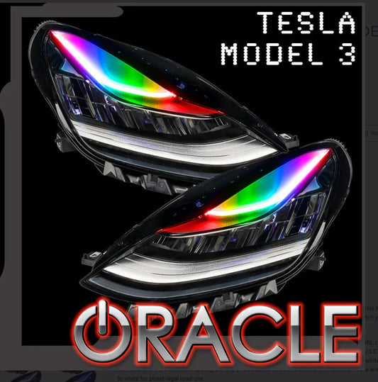 Oracle Lighting 1286-504 - 201720 Tesla Model 3 Headlights ColorSHIFT DRL Upgrade - ColorSHIFT - w/Simple Controller